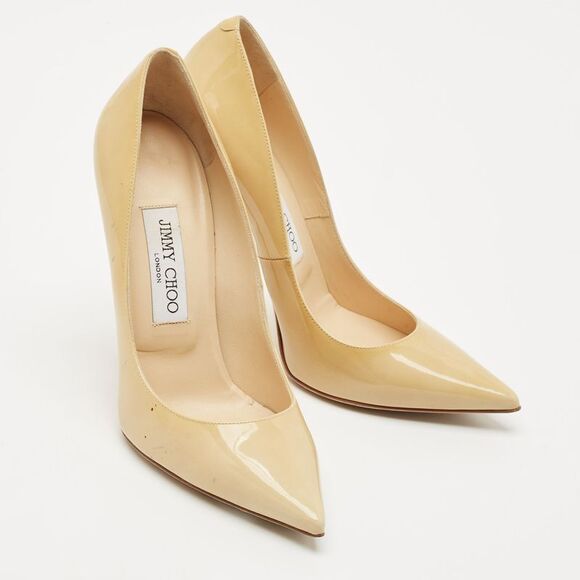 Jimmy Choo Beige Patent Leather Abel Pumps Size 37.5 - Picture 4 of 7